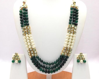 Hand Crafted Indian Jewelry Kundan Necklace Set With pearl imitation One Gram Gold Plated indian Jewellery