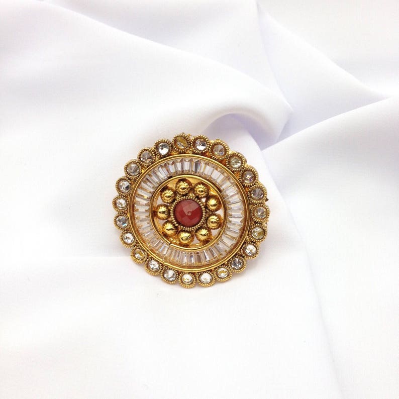 Adjustable Polki Finger Ring With Cubic Zirconia Indian Jewelry Handmade Indian Jewellery