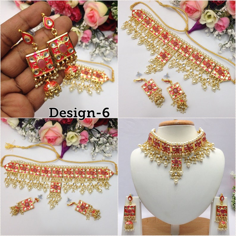 Handmade kundan Gulubandh Necklace Set with Earrings Indian Wedding Jewelry Indian jewelry Bollywood jewelry image 8