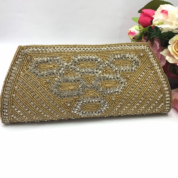 Golden Floral Clutch Purse, Bag With Zardozi Work, Shoulder Strap and  Handle for Wedding, Evening Party and Ethnic Wear. - Etsy | Floral clutch  purse, Floral clutches, Clutch