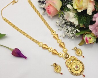 Handmade Indian Bridal Wedding Jewelry 22ct Gold Plated Necklace Set with Ruby and Cubic Zirconia Indian Jewelry Indian Bollywood Jewelry
