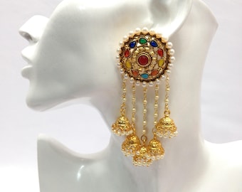 Handmade Earrings with Pearl Imitation Indian Wedding jewelry Pakistani Bollywood Jewelry Earrings indian jewellery