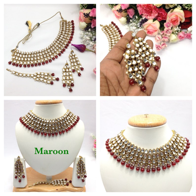 Handmade Indian Jewelry Bollwood Necklace Set With Glass Beaded Czech Gold Plated indian Jewellery Bollywood jewelry