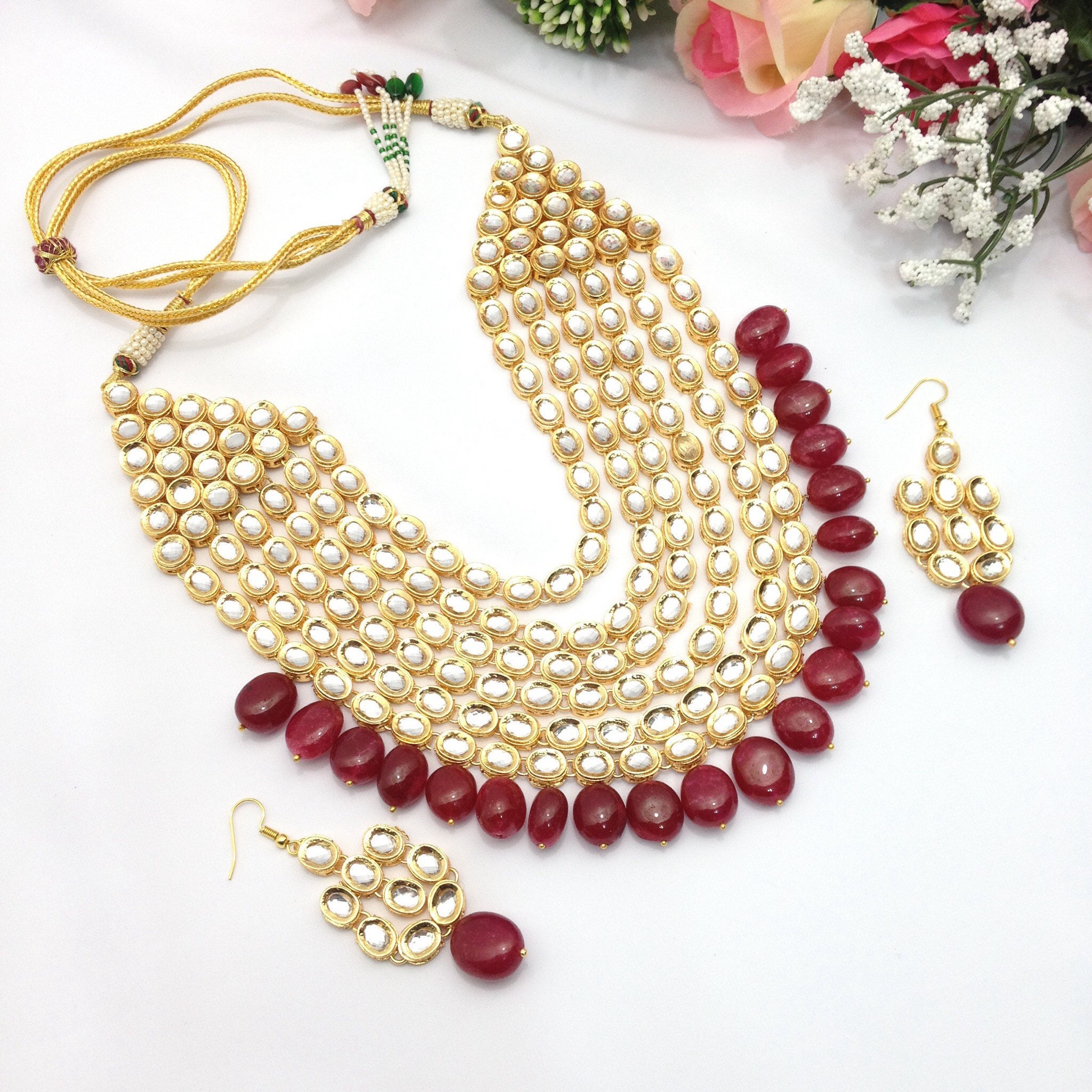 Handmade Real Kundan Necklace With Earrings Indian Jewelry Set - Etsy UK