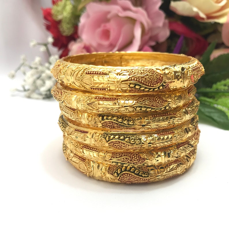 Handmade Indian Bridal Jewellery 22ct Micro Gold Plated 6 Bangles Pakistani Indian Gold shops Plated Jewelry