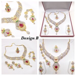 Ruby Emerald and CZ American Dimonds Gold Plated Cubic Zirconia Indian Jewelry Bridal Jewellery Necklace Set Indian Jewellery Indian Jewelry image 5