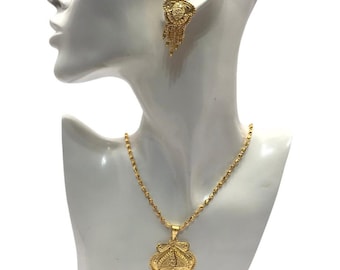 Indian 22ct Heavy Gold Plated Pendant Necklace Set with Earrings Indian Jewelry Indian Bollywood Jewelry . Bridal Wedding Jewelry ,