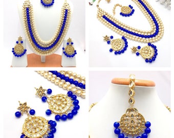 Hand Crafted Kundan Rani Haar Necklace Set Indian Jewelry Bollywood One Gram Gold Plated Indian Jewelry