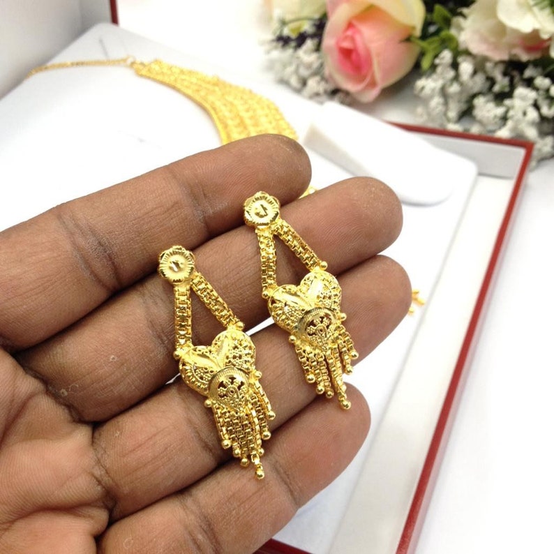 Handmade Indian Bridal Wedding Jewelry 22ct Heavy Gold Plated Necklace Set with Earrings Indian Jewelry Indian Bollywood Jewelry