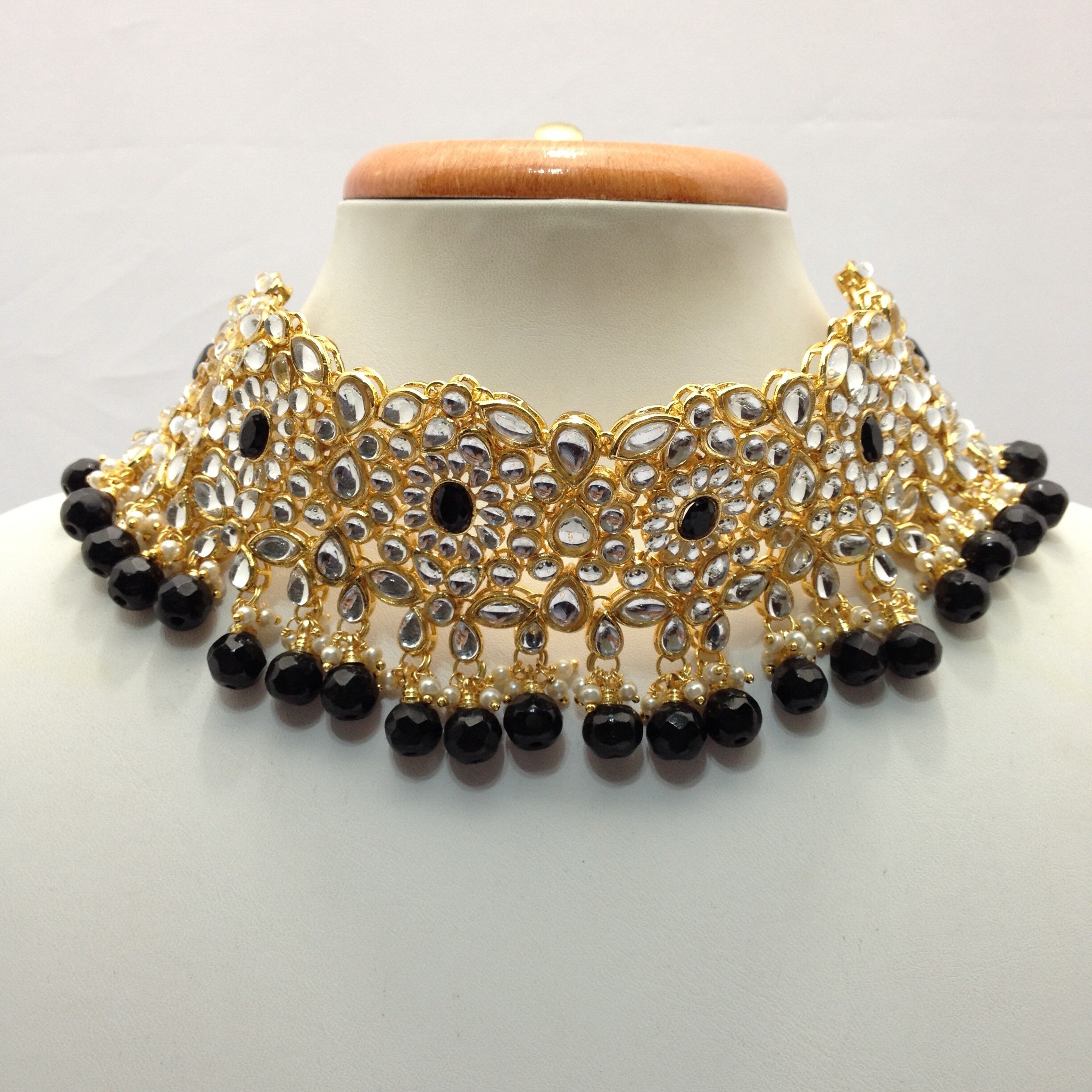 Gold Plated Handmade Kundan Zirconic Bollywood Necklace Set Earring Tika Jewelry