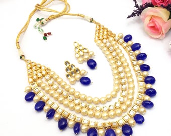 Hand Crafted Indian Jewelry Kundan Necklace Set With pearl imitation One Gram Gold Plated indian Jewellery