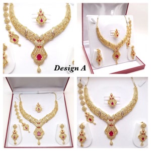 Ruby Emerald and CZ American Dimonds Gold Plated Cubic Zirconia Indian Jewelry Bridal Jewellery Necklace Set Indian Jewellery Indian Jewelry image 4