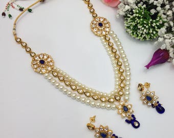 Handmade Pearl Imitation and Cubic Zirconia Gold Plated indian Jewelry Bridal Anarkali Necklace Set indian jewellery