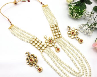 Hand Crafted Real Kundan Necklace Set  indian Jewellery One Gram Gold Plated indian Jewelry