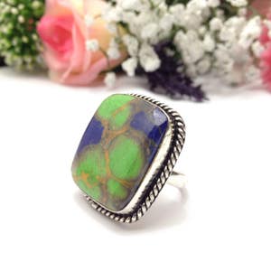 Vintage Gree Copper Turquios Gemstone Ring UK Size:P.1/2 Silver Vintage Jewelry indian Jewelry
