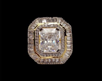 CZ American Dimonds Ring Heavy Gold Plated With Cubic Zirconia. Indian jewellery Handmade Item Indian jewelry