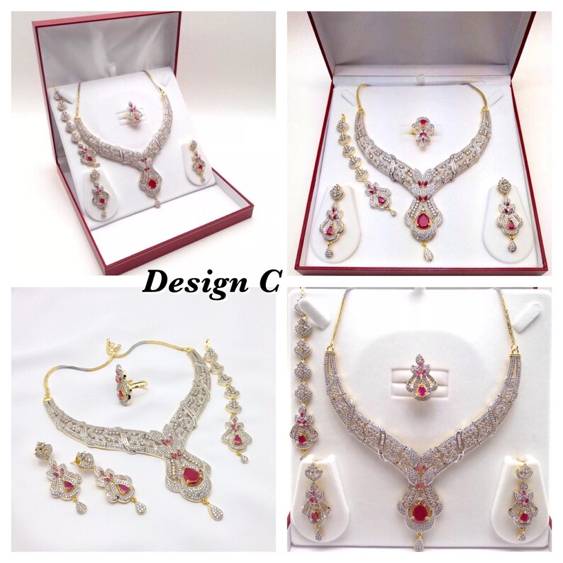 Ruby Emerald and CZ American Dimonds Gold Plated Cubic Zirconia Indian Jewelry Bridal Jewellery Necklace Set Indian Jewellery Indian Jewelry image 8