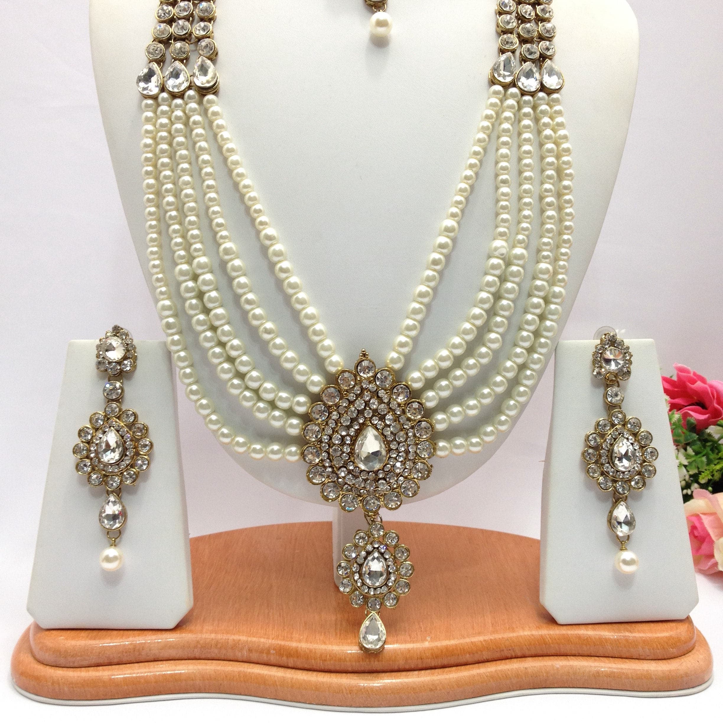 Handmade Indian Jewelry Rani Haar Necklace Set With Pearl