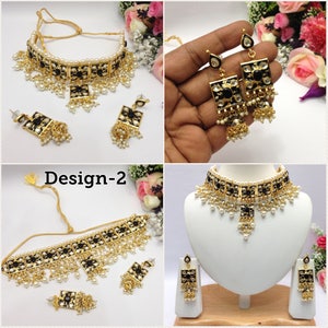 Handmade kundan Gulubandh Necklace Set with Earrings Indian Wedding Jewelry Indian jewelry Bollywood jewelry image 5