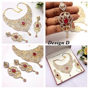 Ruby Emerald and CZ American Dimonds Gold Plated Cubic Zirconia Indian Jewelry Bridal Jewellery Necklace Set Indian Jewellery Indian Jewelry image 7