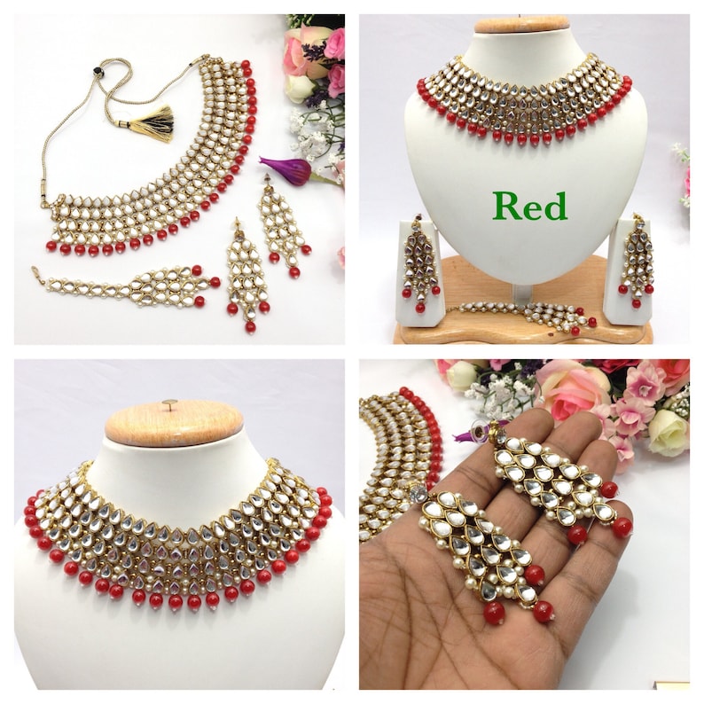 Handmade Indian Jewelry Bollwood Necklace Set With Glass Beaded Czech Gold Plated indian Jewellery Bollywood jewelry