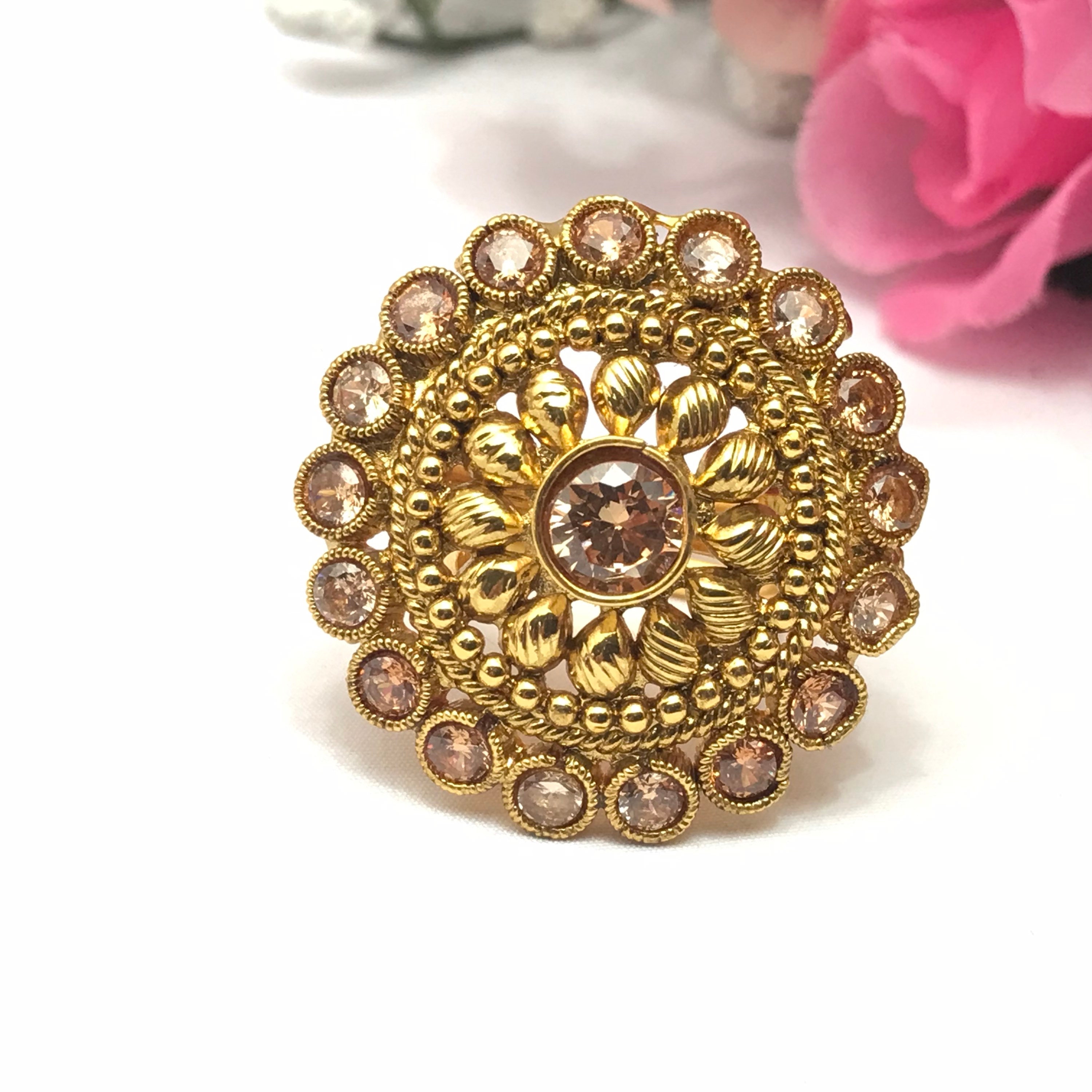 Handmade Cubic Zirconia Adjustable Polki Finger Ring . Indian