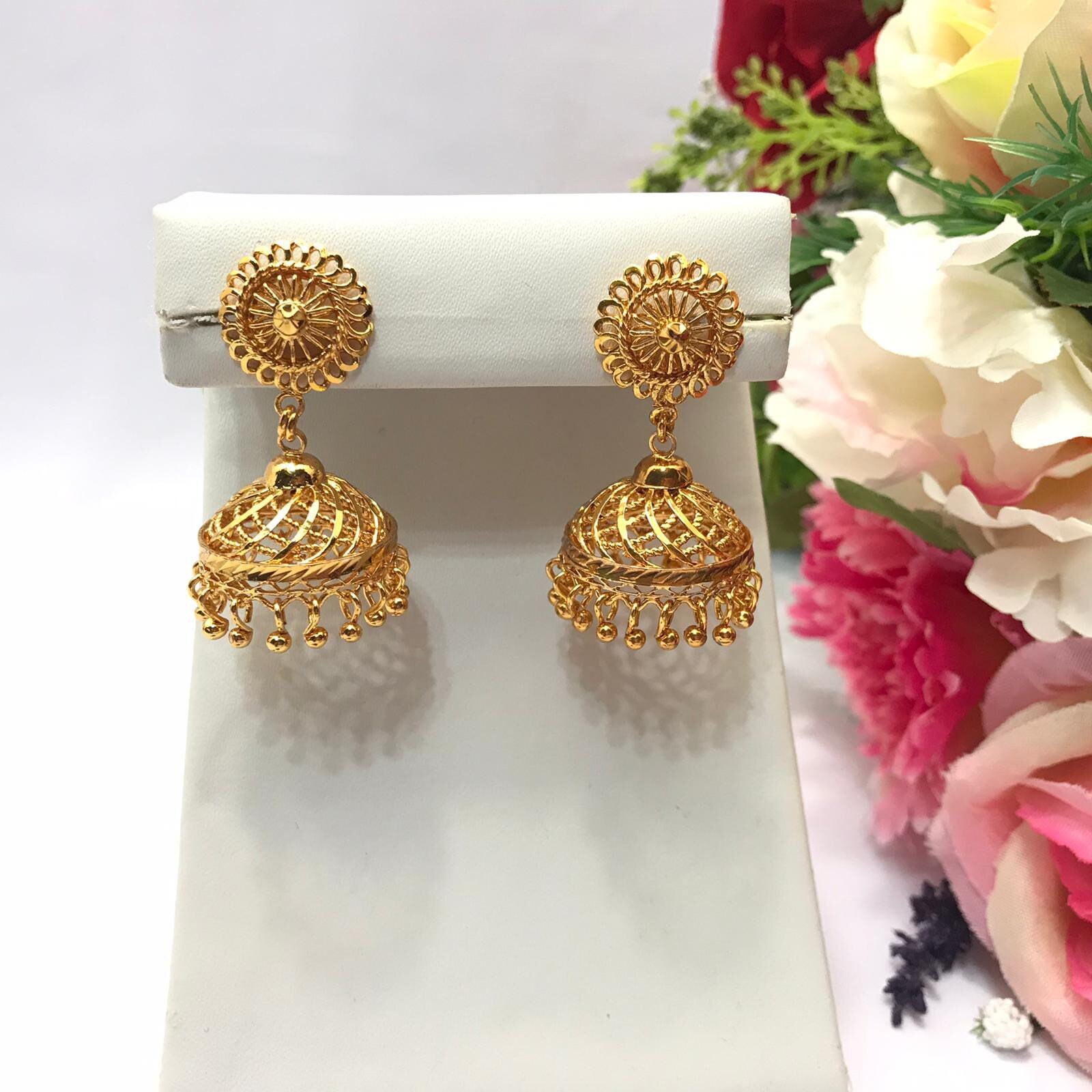 Online Handmade Jaipur Kundan Mina Earrings in Golden Color