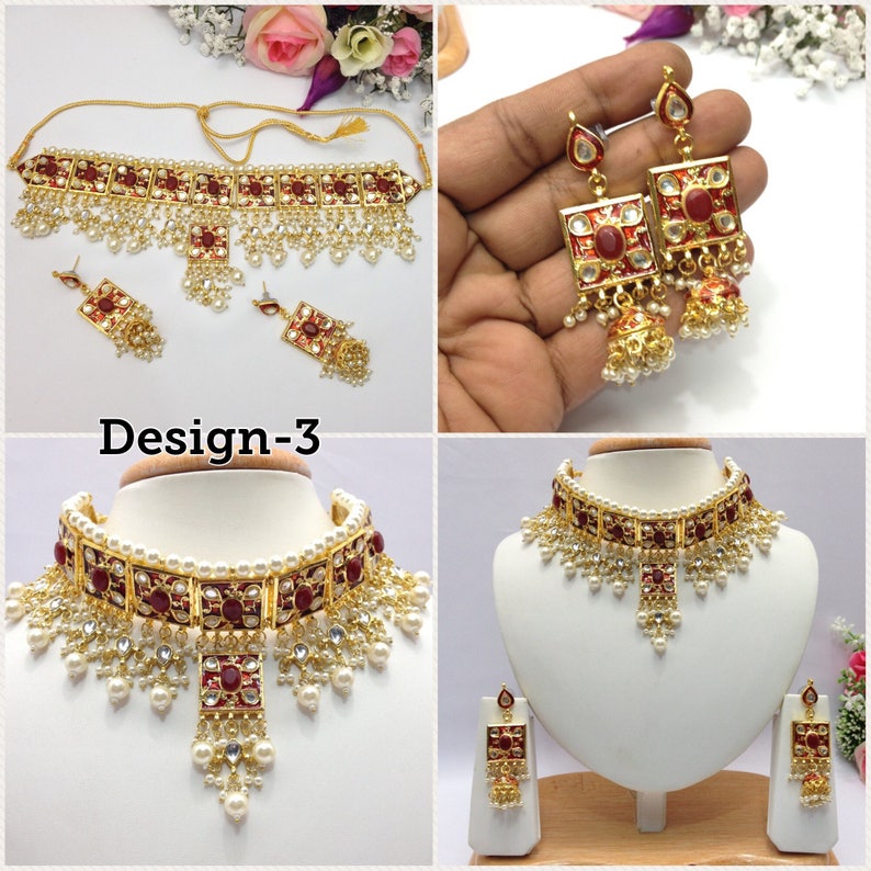 Handmade kundan Gulubandh Necklace Set with Earrings Indian Wedding Jewelry Indian jewelry Bollywood jewelry image 6