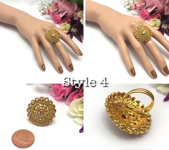 Handmade Cubic Zirconia Adjustable Polki Finger Ring . Indian
