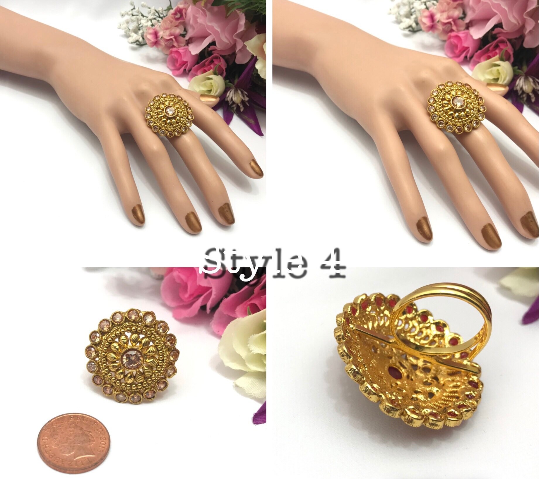 Handmade Cubic Zirconia Adjustable Polki Finger Ring . Indian