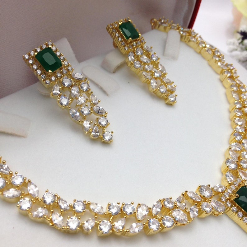 CZ American Dimonds Heavy Gold Plated Cubic Zirconia Bridal Indian