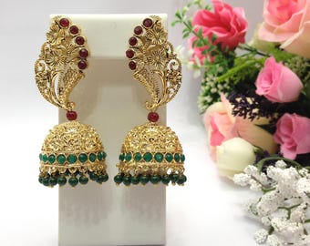 Boucles d’oreilles Jhumka faites à la main Bijoux indiens Pakistanais Bollywood Style Boucles d’oreilles Bijoux indiens