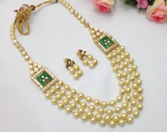 Hand Crafted Kundan Necklace Set Indian Jewellery Bollywood One Gram Gold Plated Indian Jewelry
