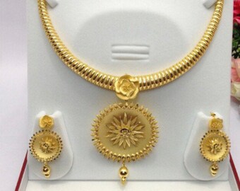 Handmade Indian Bridal Wedding Jewelry 22ct Heavy Gold Plated Necklace Set with Earrings Indian Jewelry Indian Bollywood Jewelry