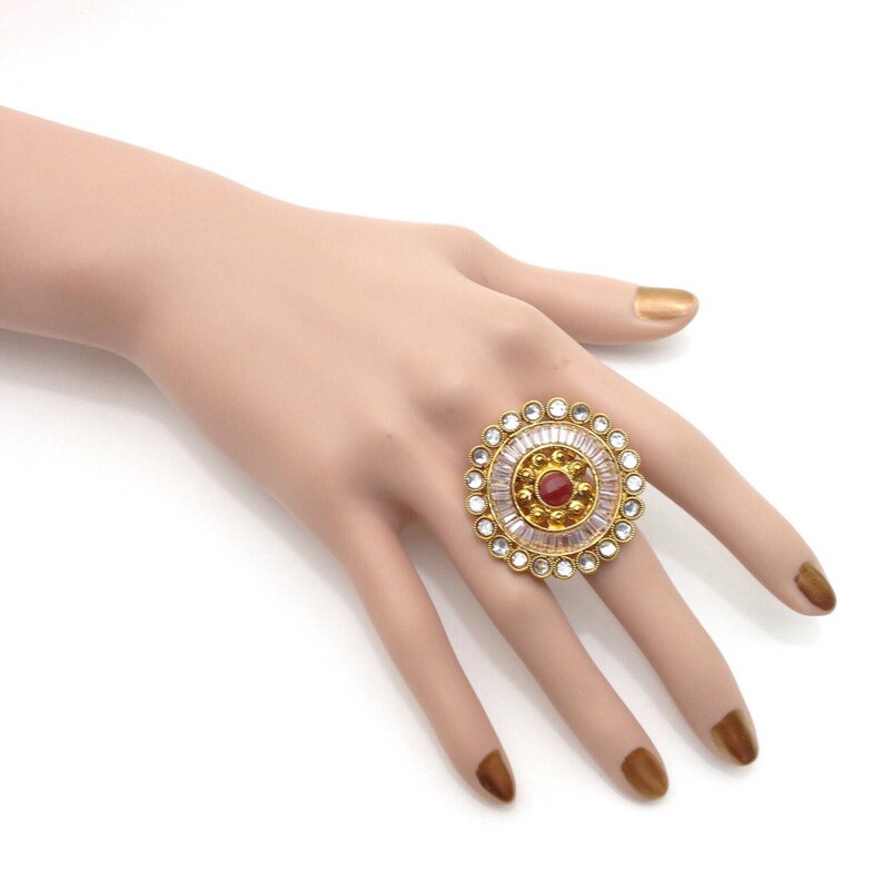 Adjustable Polki Finger Ring With Cubic Zirconia Indian Jewelry Handmade Indian Jewellery