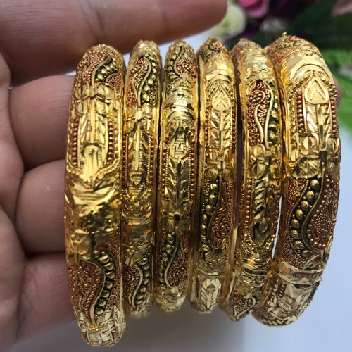 Handmade Indian Bridal Jewellery 22ct Micro Gold Plated 6 Bangles Pakistani Indian Gold shops Plated Jewelry