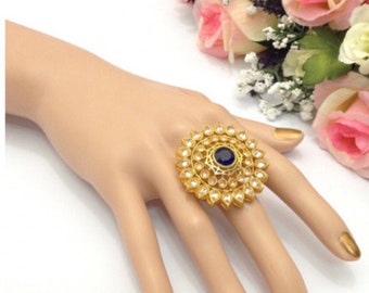 Handmade Adjustable Polki Finger Ring . Cubic Zirconia Indian jewelry Pakistani Bollywood Style indian jewellery