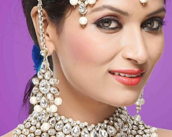 Handmade Bollywood Necklace Set with Earrings and Tika Headpiece Indian Jewelry Bollywood Set Indian jewelry Bollywood jewelry