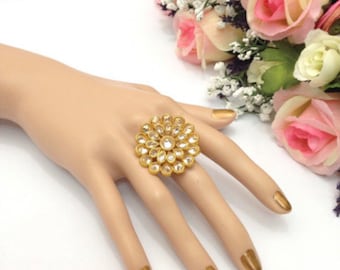 Handmade Adjustable Polki Finger Ring . Cubic Zirconia Indian jewelry Pakistani Bollywood Style indian jewellery