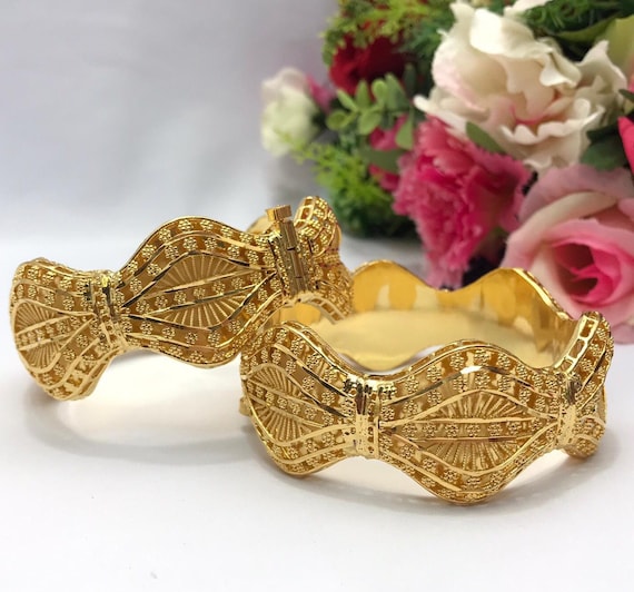22k Gold Plated Openable Bangles/kangan/kare/bridal Indian Jewelry