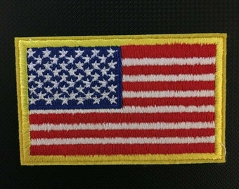 AMERICAN FLAG EMBROIDERED 200 PATCH GOLD BORDER USA US United State