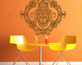 Wall Window Decal Sticker Hamsa Hand Om Yoga Hindu Namaste Yoga Studio Decor Bedroom 1028b