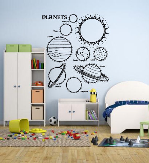 Wall Decal Sticker Bedroom Solar System Space Rocket Stars Planets Earth Kids Boys Teenager Room 404b