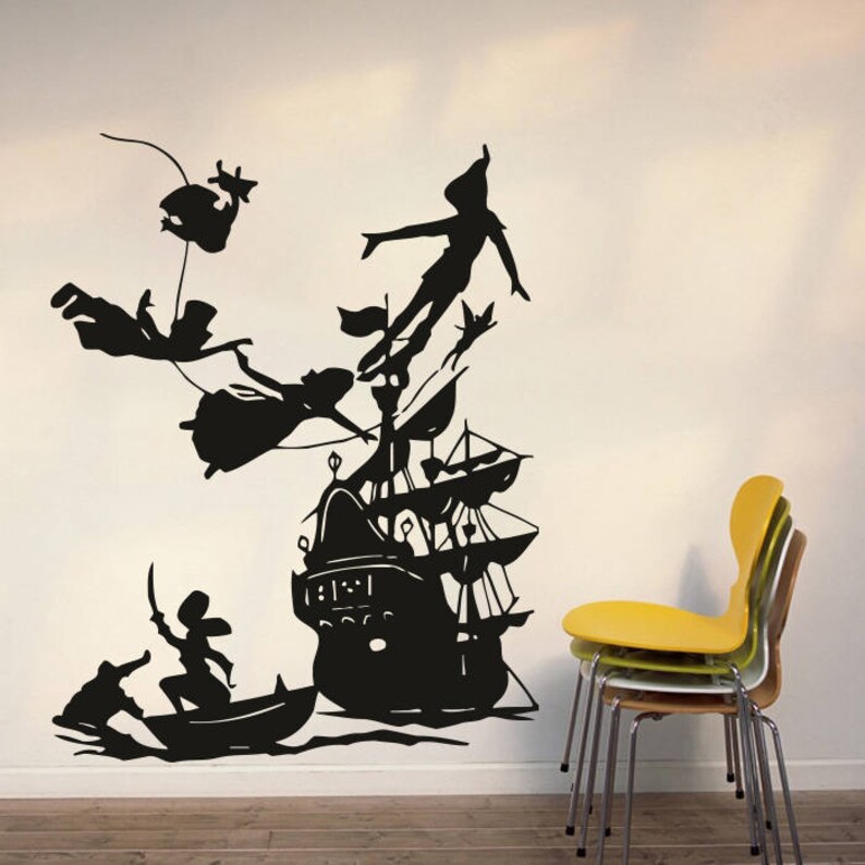 Peter Pan Wall Decal Cartoon Decals Pirates Ship Hook Sticker Kids Bedroom 548uk