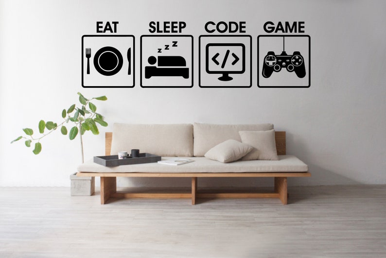 gamer wall decal eat sleep game code programming controller | etsy