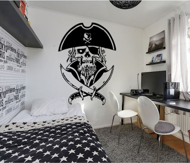 Wall Decal Sticker Bedroom Pirate Scull Dagger Hat Horror Movie Kids Girls Boys Teenager Room 442b