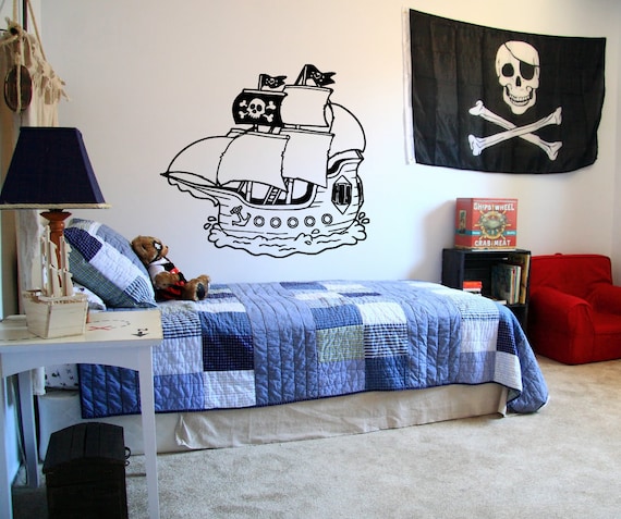 Wall Decal Sticker Bedroom Pirate Ship Flag Cartoon Kids Girls Boys Teenager Room 539b