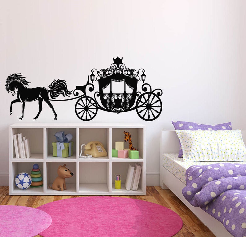 Wall Decal Sticker Bedroom Carriage Princess Horse Cute Nursery Kids Girls Room 676b Home Decor Home Living Kromasol Com