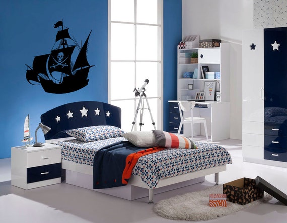 Wall Decal Sticker Bedroom Pirate Ship Flag Cartoon Kids Girls Boys Teenager Room 541b