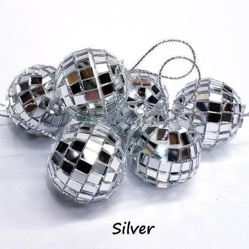 Set/6 One Inch Mini Disco Ball Ornaments Silver Decor Silver Etsy